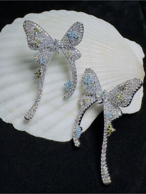 Luxury Sparkling Butterfly Pavé Long Earrings S925 Posts
